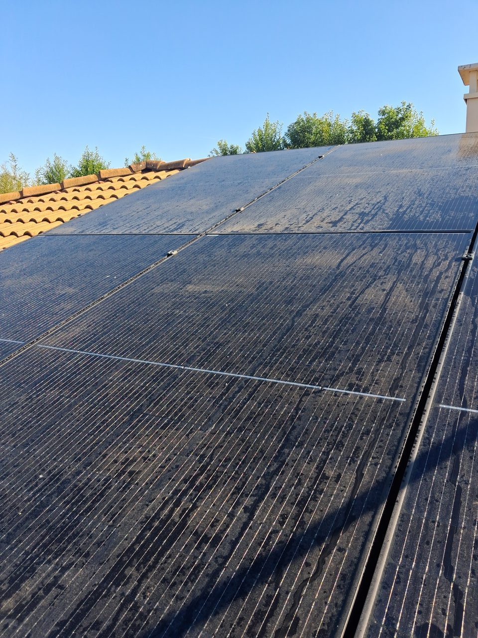 Panneaux solaires encrassés avant nettoyage
